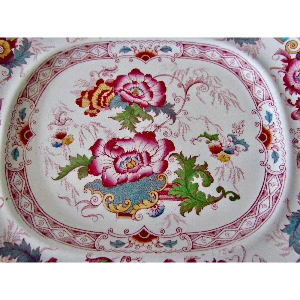 Antique Cauldon England Bentinck Turquoise Transferware Platter Victorian c1900